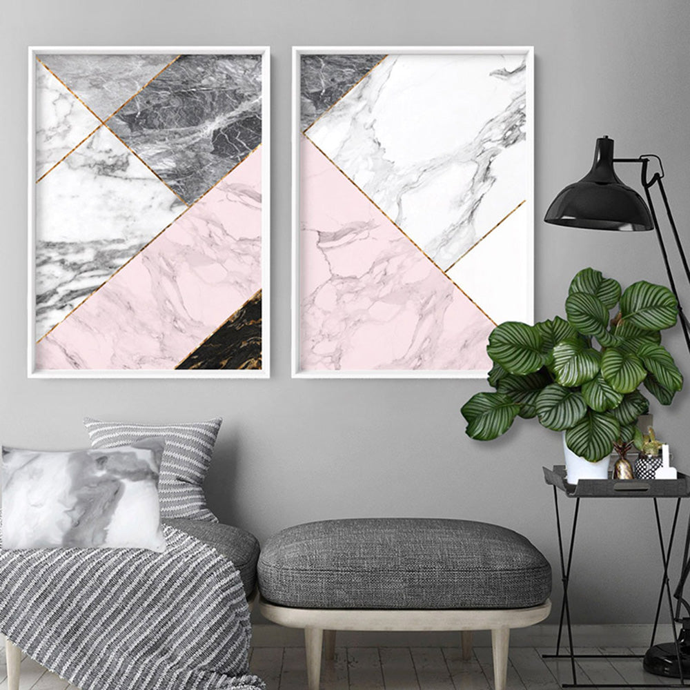 Geometric Marble Slices I - Art Print, Poster, Stretched Canvas or Framed Wall Art, shown framed in a home interior space