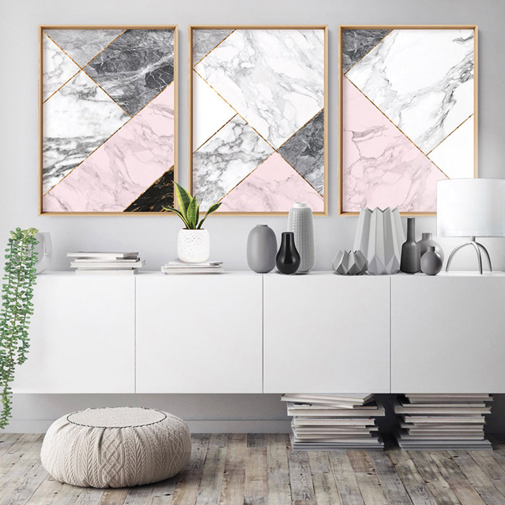 Geometric Marble Slices II - Art Print, Poster, Stretched Canvas or Framed Wall Art, shown framed in a home interior space