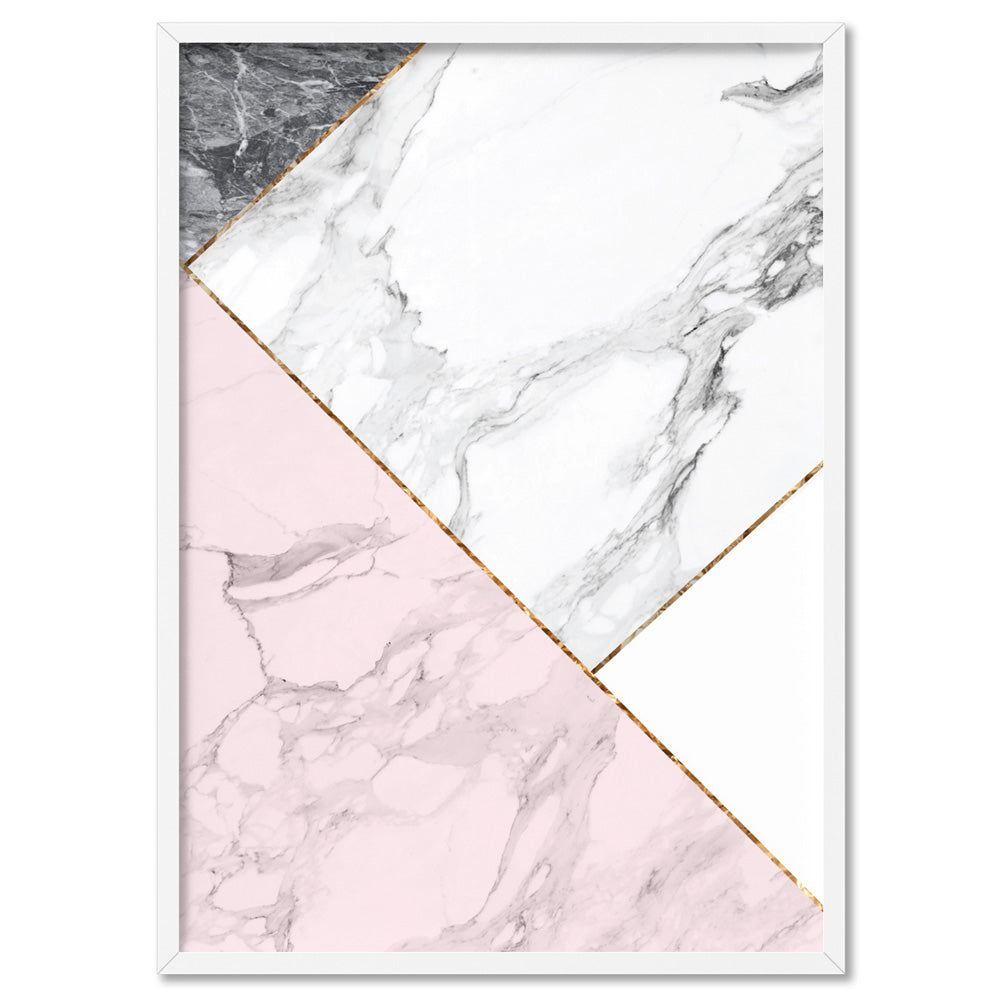 Geometric Marble Slices II - Art Print, Poster, Stretched Canvas, or Framed Wall Art Print, shown in a white frame