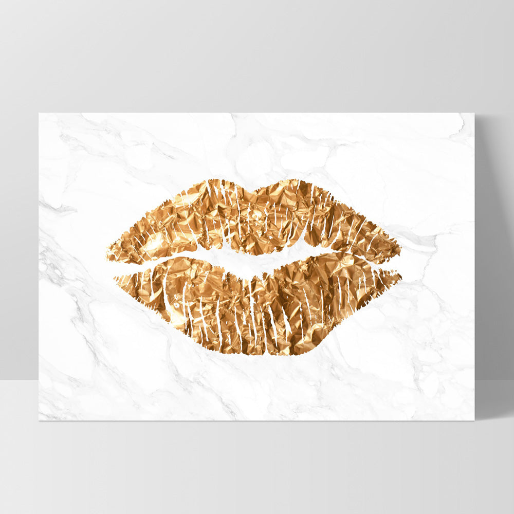 Solid Kiss White Marble & Gold (faux look foil) - Art Print, Poster, Stretched Canvas, or Framed Wall Art Print, shown as a stretched canvas or poster without a frame
