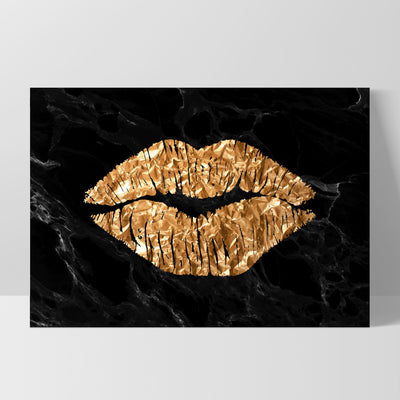 Solid Kiss Black Marble & Gold (faux look foil) - Art Print, Poster, Stretched Canvas, or Framed Wall Art Print, shown as a stretched canvas or poster without a frame