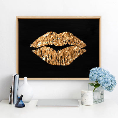 Solid Kiss Black Marble & Gold (faux look foil) - Art Print, Poster, Stretched Canvas or Framed Wall Art Prints, shown framed in a room