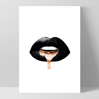 Liquid Gold & Black Lips - Art Print, Poster, Stretched Canvas, or Framed Wall Art Print, shown as a stretched canvas or poster without a frame