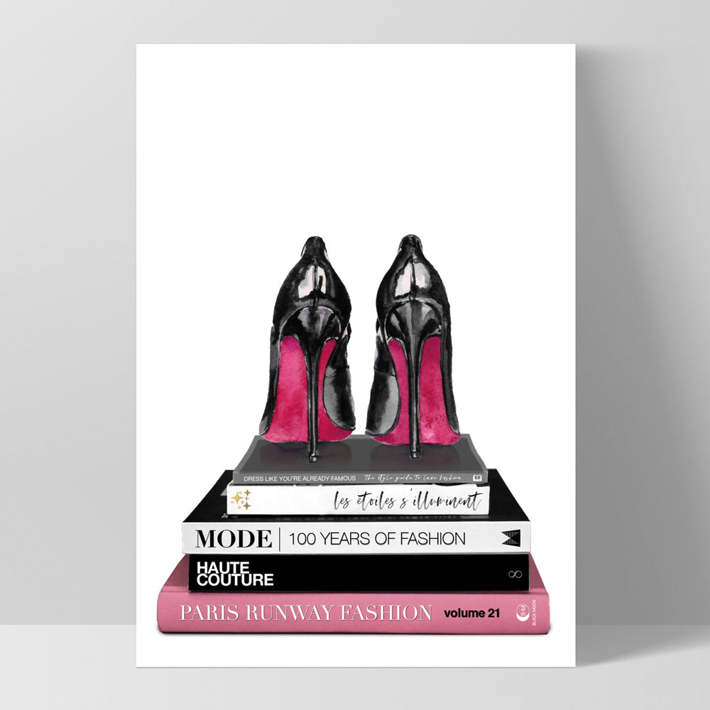 Stiletto Heels on Fashion Books - Art Print, Poster, Stretched Canvas, or Framed Wall Art Print, shown as a stretched canvas or poster without a frame