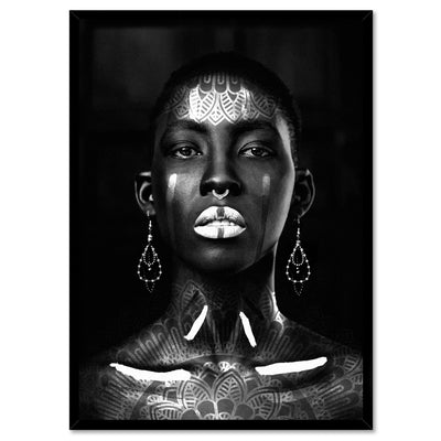 Tribal African Queen - Art Print, Poster, Stretched Canvas, or Framed Wall Art Print, shown in a black frame