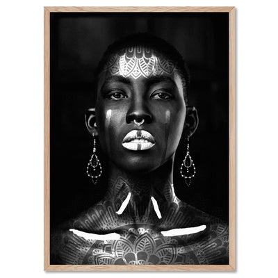 Tribal African Queen - Art Print, Poster, Stretched Canvas, or Framed Wall Art Print, shown in a natural timber frame