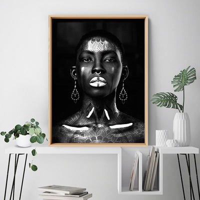 Tribal African Queen - Art Print, Poster, Stretched Canvas or Framed Wall Art Prints, shown framed in a room