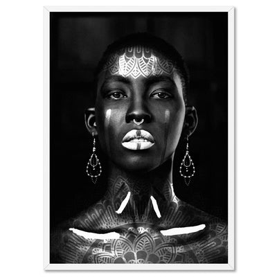Tribal African Queen - Art Print, Poster, Stretched Canvas, or Framed Wall Art Print, shown in a white frame