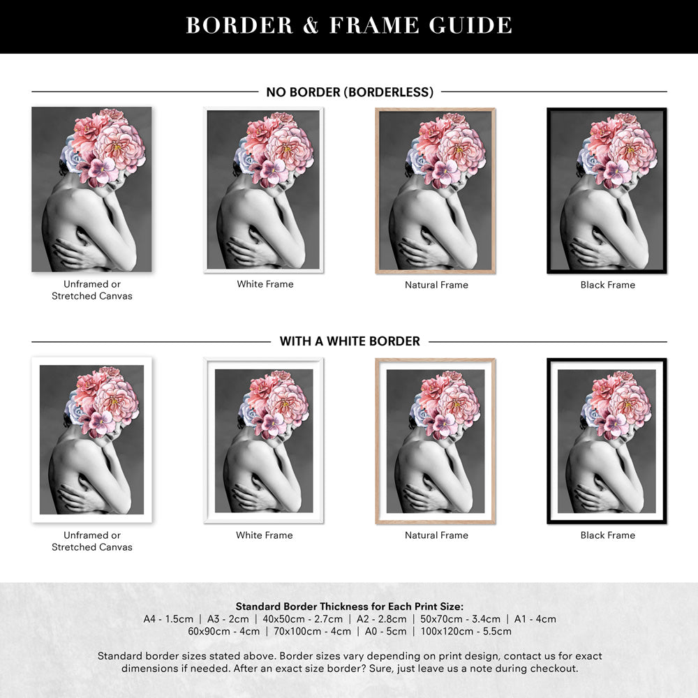 Floral Crown I - Art Print, Poster, Stretched Canvas or Framed Wall Art, Showing White , Black, Natural Frame Colours, No Frame (Unframed) or Stretched Canvas, and With or Without White Borders