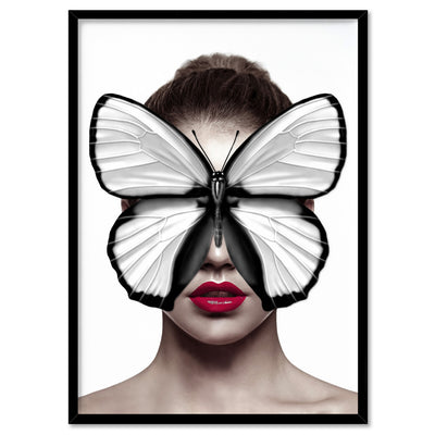 Butterfly Mask - Art Print, Poster, Stretched Canvas, or Framed Wall Art Print, shown in a black frame