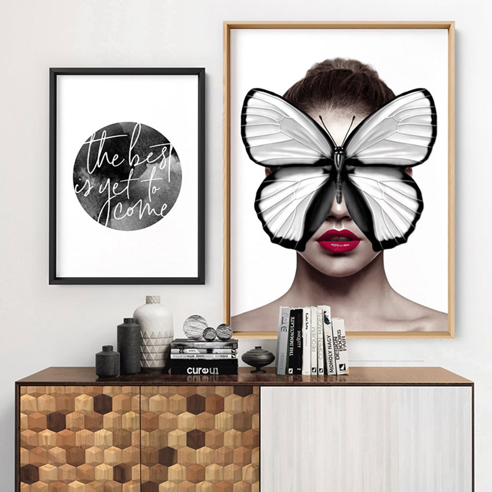 Butterfly Mask - Art Print, Poster, Stretched Canvas or Framed Wall Art, shown framed in a home interior space