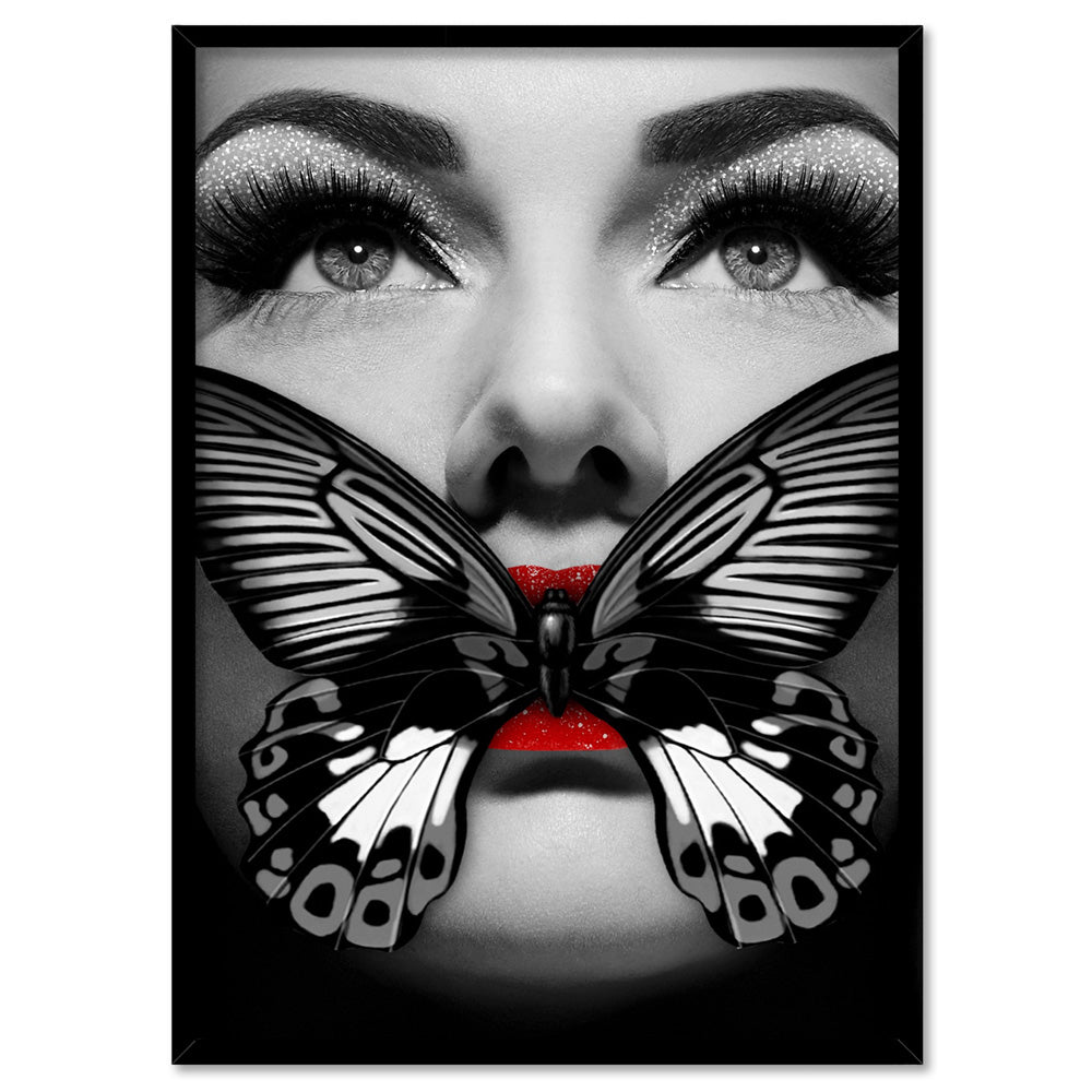 Butterfly Lips - Art Print, Poster, Stretched Canvas, or Framed Wall Art Print, shown in a black frame