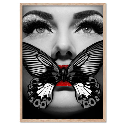 Butterfly Lips - Art Print, Poster, Stretched Canvas, or Framed Wall Art Print, shown in a natural timber frame