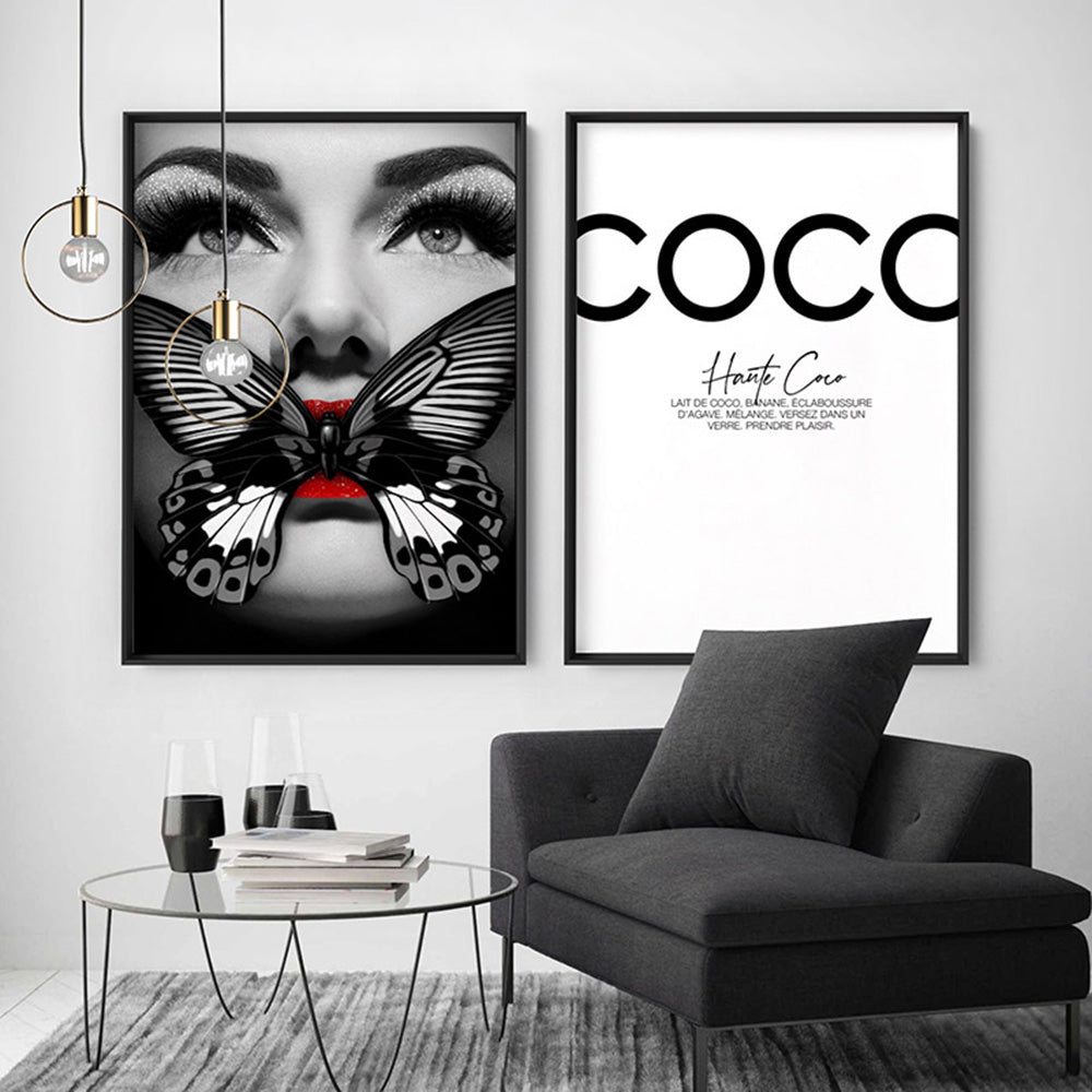 Butterfly Lips - Art Print, Poster, Stretched Canvas or Framed Wall Art, shown framed in a home interior space