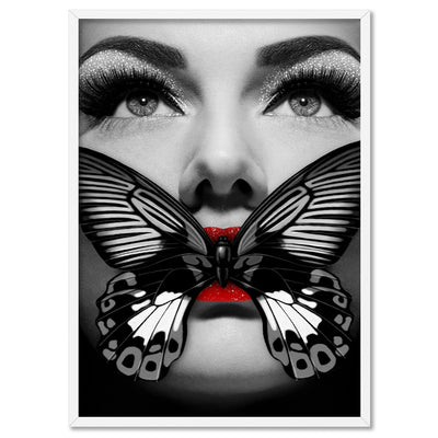 Butterfly Lips - Art Print, Poster, Stretched Canvas, or Framed Wall Art Print, shown in a white frame