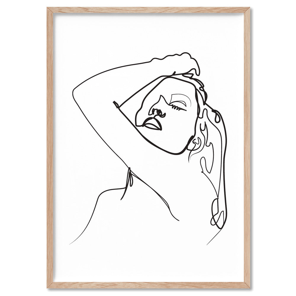 Naked Nude Line Drawing I - Art Print, Poster, Stretched Canvas, or Framed Wall Art Print, shown in a natural timber frame