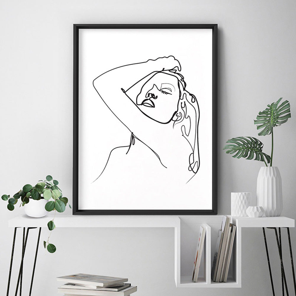 Naked Nude Line Drawing I - Art Print, Poster, Stretched Canvas or Framed Wall Art Prints, shown framed in a room