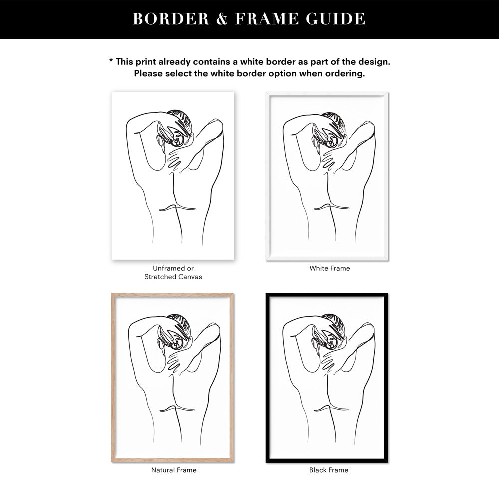 Naked Nude Line Drawing II - Art Print, Poster, Stretched Canvas or Framed Wall Art, Showing White , Black, Natural Frame Colours, No Frame (Unframed) or Stretched Canvas, and With or Without White Borders
