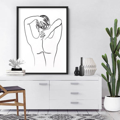 Naked Nude Line Drawing II - Art Print, Poster, Stretched Canvas or Framed Wall Art Prints, shown framed in a room