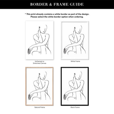 Naked Nude Line Drawing III - Art Print, Poster, Stretched Canvas or Framed Wall Art, Showing White , Black, Natural Frame Colours, No Frame (Unframed) or Stretched Canvas, and With or Without White Borders
