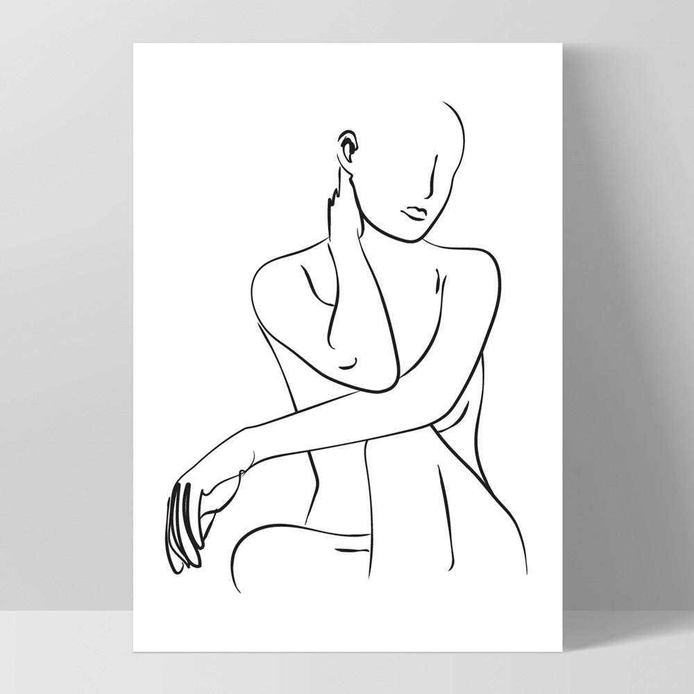Naked Nude Line Drawing III - Art Print, Poster, Stretched Canvas, or Framed Wall Art Print, shown as a stretched canvas or poster without a frame