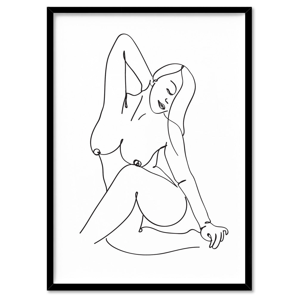 Naked Nude Line Drawing IV - Art Print, Poster, Stretched Canvas, or Framed Wall Art Print, shown in a black frame