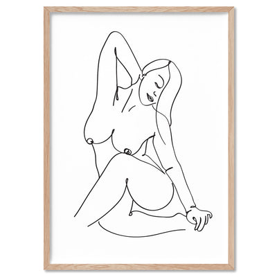 Naked Nude Line Drawing IV - Art Print, Poster, Stretched Canvas, or Framed Wall Art Print, shown in a natural timber frame