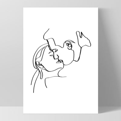 The Kiss Line Drawing - Art Print, Poster, Stretched Canvas, or Framed Wall Art Print, shown as a stretched canvas or poster without a frame