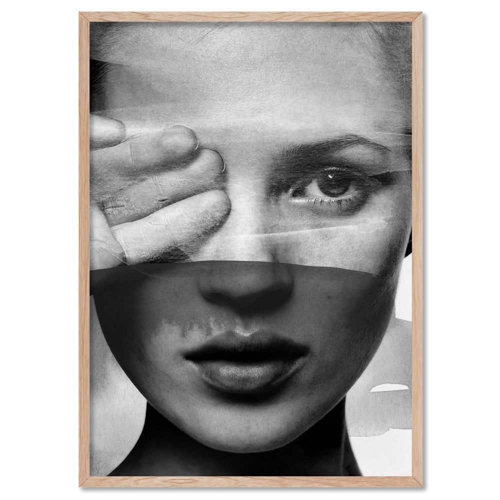 Kate with Veil Black and White - Art Print, Poster, Stretched Canvas, or Framed Wall Art Print, shown in a natural timber frame