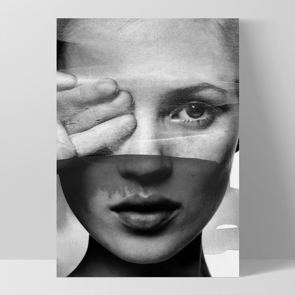 Kate with Veil Black and White - Art Print, Poster, Stretched Canvas, or Framed Wall Art Print, shown as a stretched canvas or poster without a frame