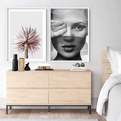 Kate with Veil Black and White - Art Print, Poster, Stretched Canvas or Framed Wall Art, shown framed in a home interior space