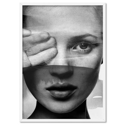 Kate with Veil Black and White - Art Print, Poster, Stretched Canvas, or Framed Wall Art Print, shown in a white frame