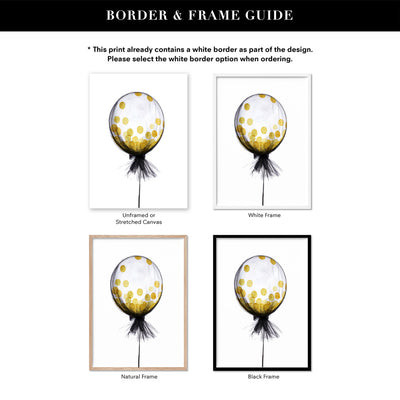 Mesh Designer Balloon with Confetti inside - Art Print, Poster, Stretched Canvas or Framed Wall Art, Showing White , Black, Natural Frame Colours, No Frame (Unframed) or Stretched Canvas, and With or Without White Borders