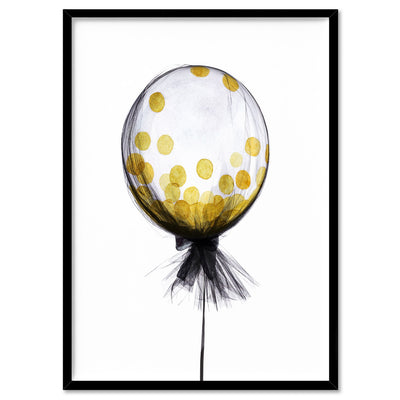 Mesh Designer Balloon with Confetti inside - Art Print, Poster, Stretched Canvas, or Framed Wall Art Print, shown in a black frame