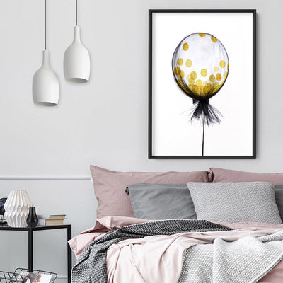 Mesh Designer Balloon with Confetti inside - Art Print, Poster, Stretched Canvas or Framed Wall Art Prints, shown framed in a room