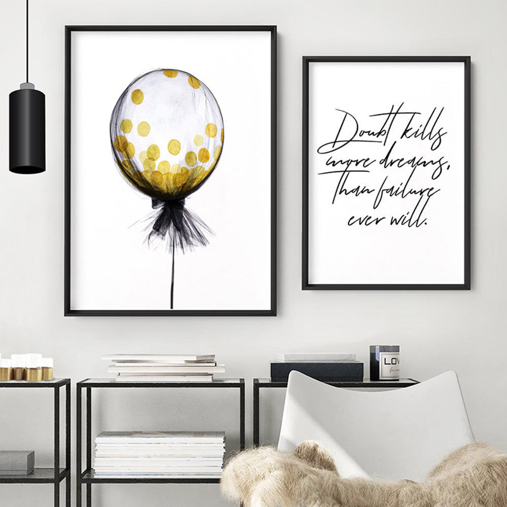 Mesh Designer Balloon with Confetti inside - Art Print, Poster, Stretched Canvas or Framed Wall Art, shown framed in a home interior space