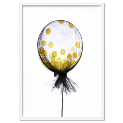 Mesh Designer Balloon with Confetti inside - Art Print, Poster, Stretched Canvas, or Framed Wall Art Print, shown in a white frame