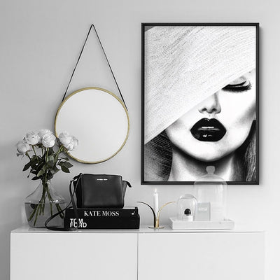Black & White Glam Portrait - Art Print, Poster, Stretched Canvas or Framed Wall Art Prints, shown framed in a room