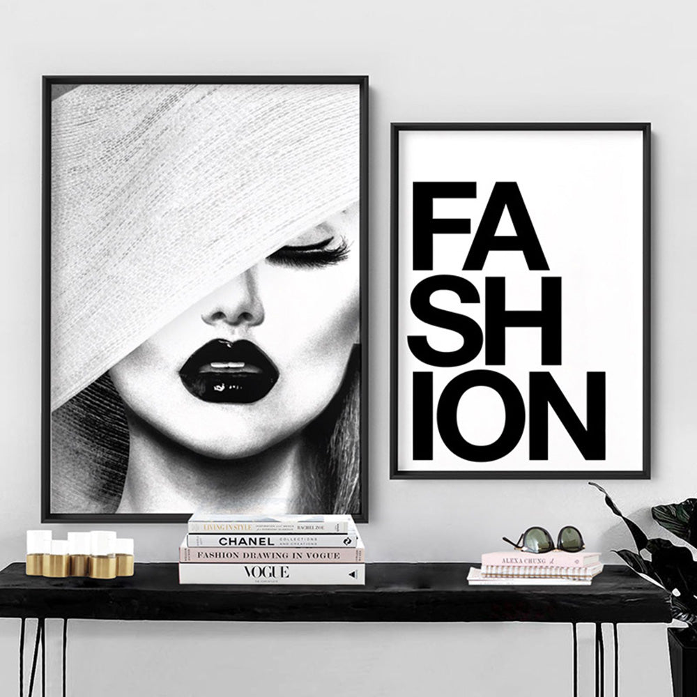 Black & White Glam Portrait - Art Print, Poster, Stretched Canvas or Framed Wall Art, shown framed in a home interior space