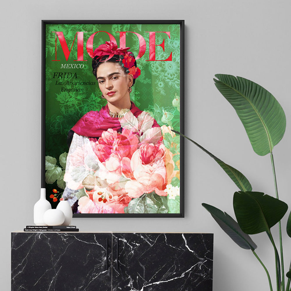 Mode Frida Kahlo Botanicals - Art Print, Poster, Stretched Canvas or Framed Wall Art Prints, shown framed in a room