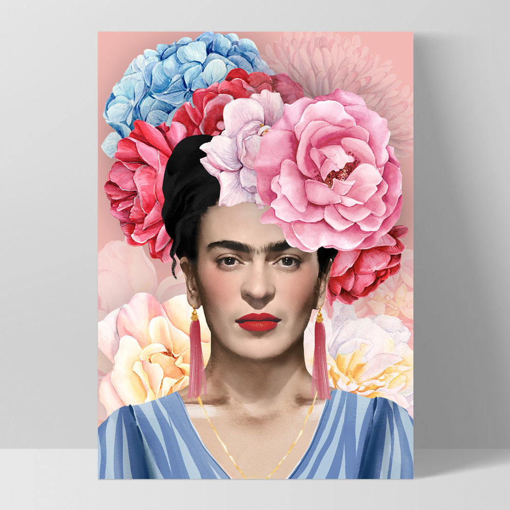 Frida Floral Blooms in Watercolour - Art Print, Poster, Stretched Canvas, or Framed Wall Art Print, shown as a stretched canvas or poster without a frame