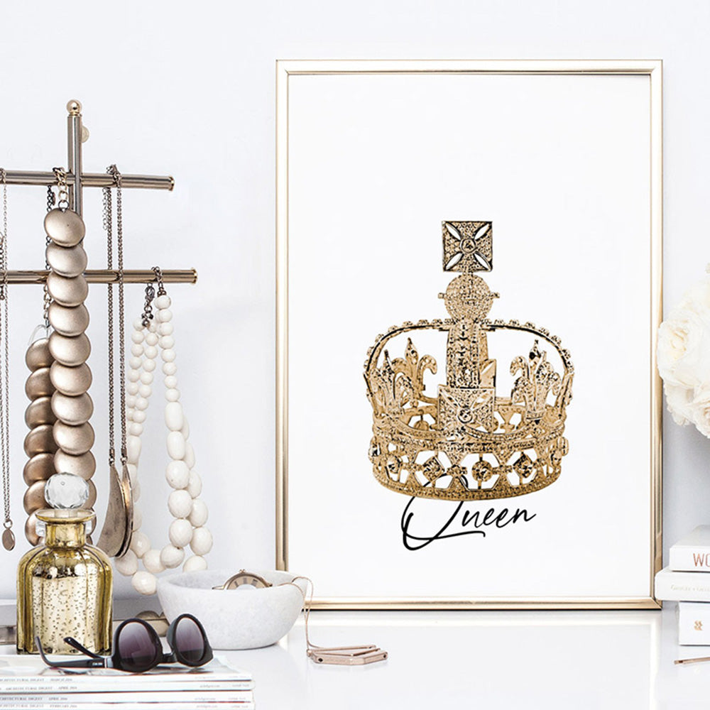 Crowned Queen - Art Print, Poster, Stretched Canvas or Framed Wall Art Prints, shown framed in a room