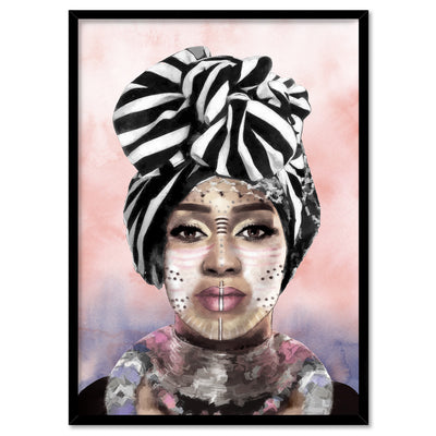Imani Portrait I - Art Print by Vanessa, Poster, Stretched Canvas, or Framed Wall Art Print, shown in a black frame