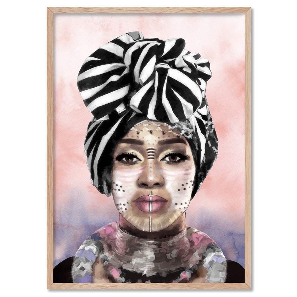 Imani Portrait I - Art Print by Vanessa, Poster, Stretched Canvas, or Framed Wall Art Print, shown in a natural timber frame