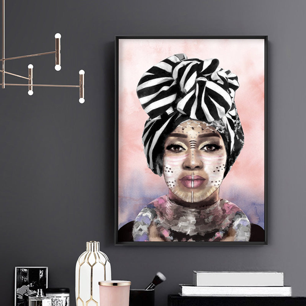 Imani Portrait I - Art Print by Vanessa, Poster, Stretched Canvas or Framed Wall Art Prints, shown framed in a room