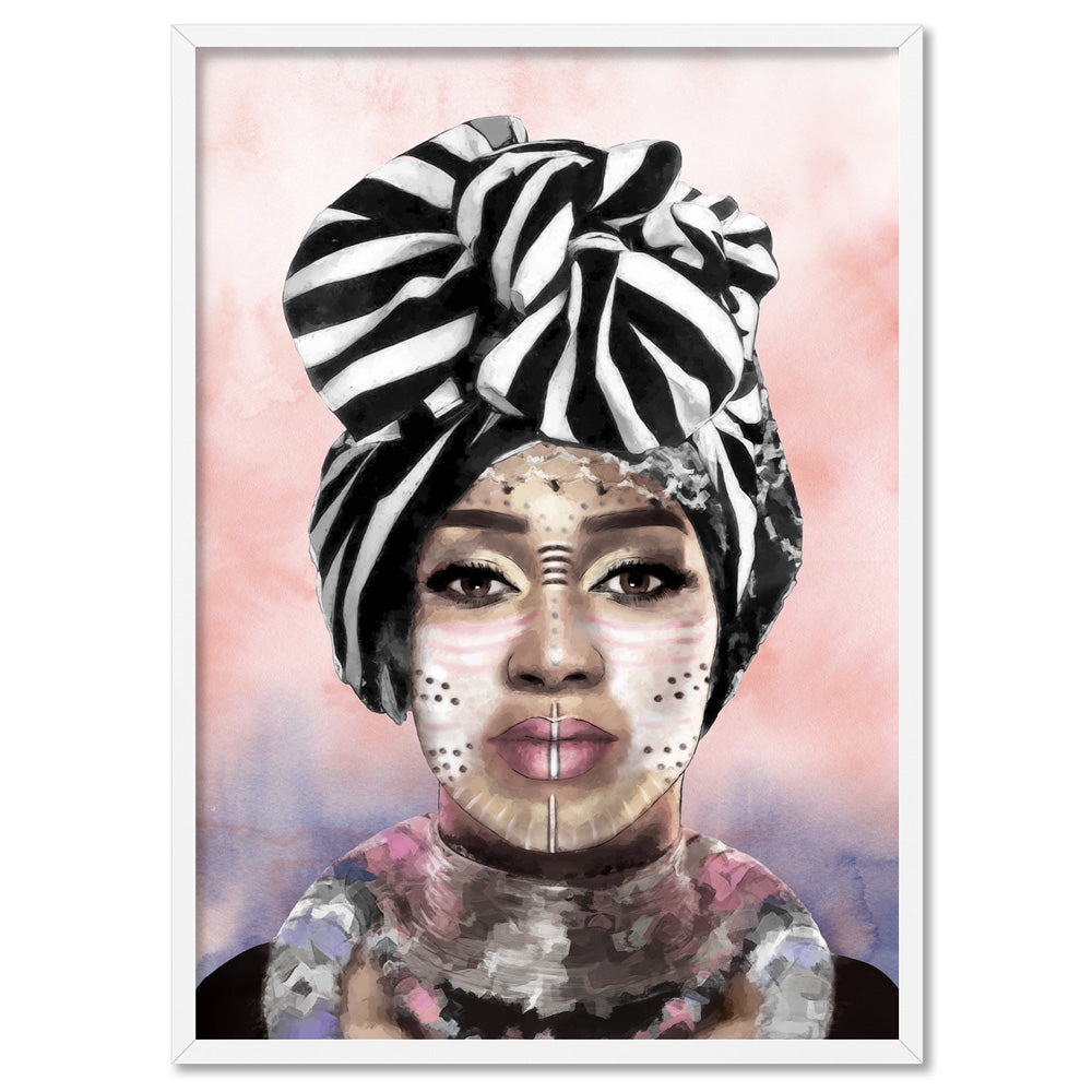 Imani Portrait I - Art Print by Vanessa, Poster, Stretched Canvas, or Framed Wall Art Print, shown in a white frame