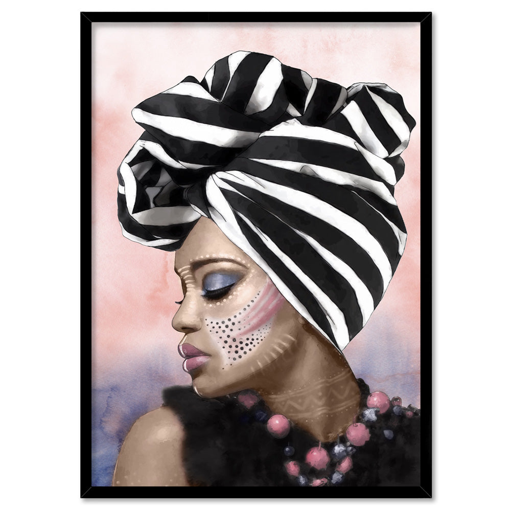 Imani Portrait II - Art Print by Vanessa, Poster, Stretched Canvas, or Framed Wall Art Print, shown in a black frame