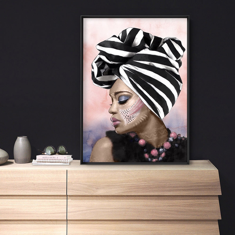Imani Portrait II - Art Print by Vanessa, Poster, Stretched Canvas or Framed Wall Art Prints, shown framed in a room