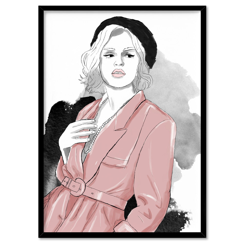 Fashion Illustration | Amelia - Art Print by Vanessa, Poster, Stretched Canvas, or Framed Wall Art Print, shown in a black frame