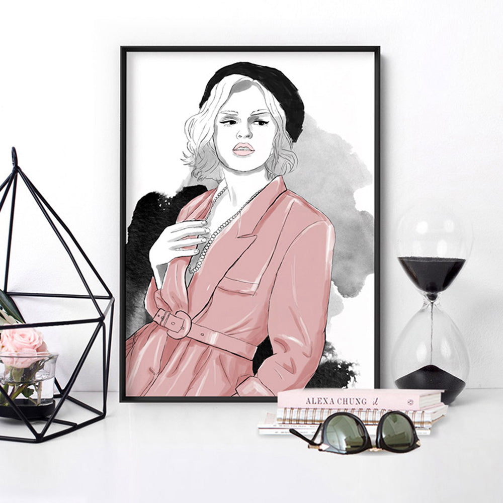 Fashion Illustration | Amelia - Art Print by Vanessa, Poster, Stretched Canvas or Framed Wall Art Prints, shown framed in a room